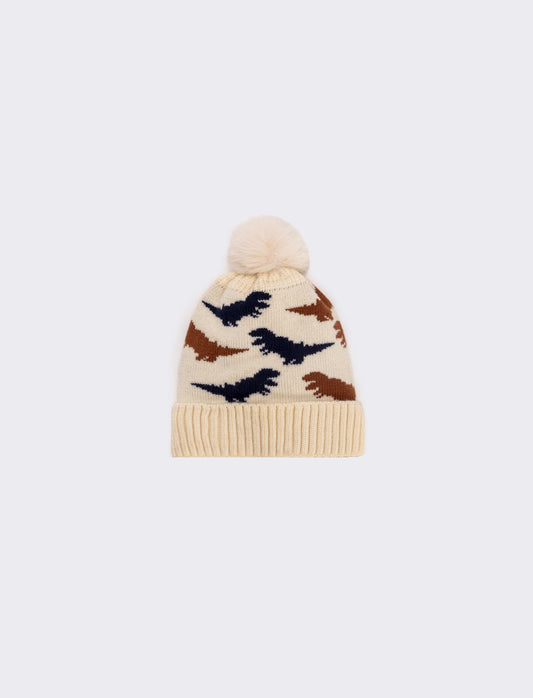 Cappello dinosauri con pon pon bambino - Bianco sporco