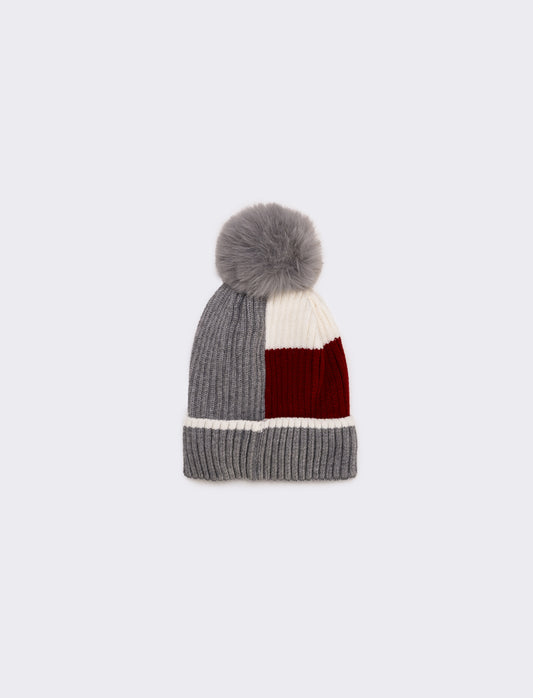 Cappello con pon pon bicolor bambino - Grigio