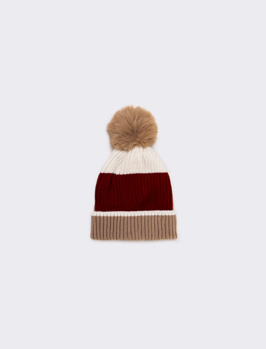 Cappello con pon pon bicolor bambino - Beige