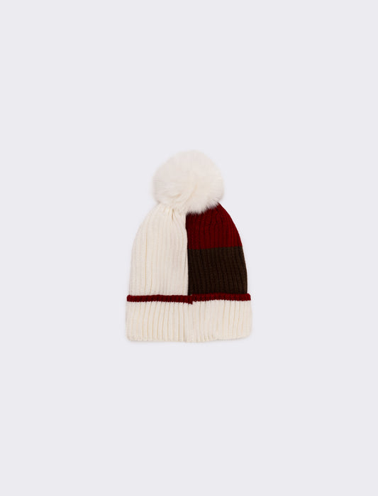 Cappello con pon pon bicolor bambino - Bianco sporco