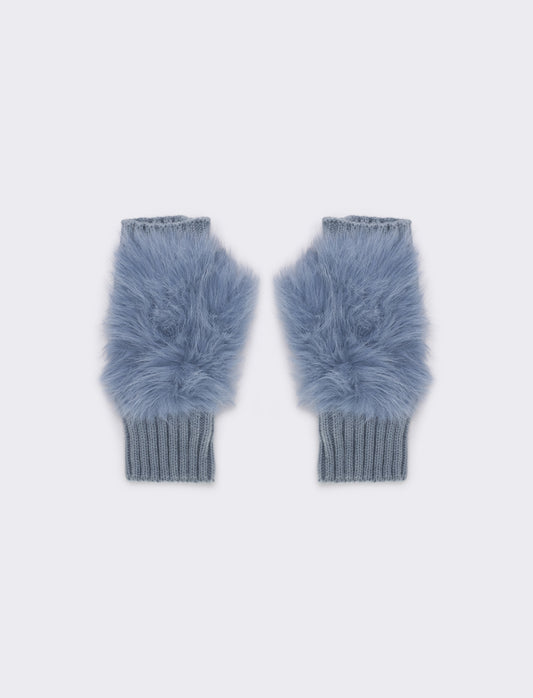 Guanto manopola con finta pelliccia - Denim