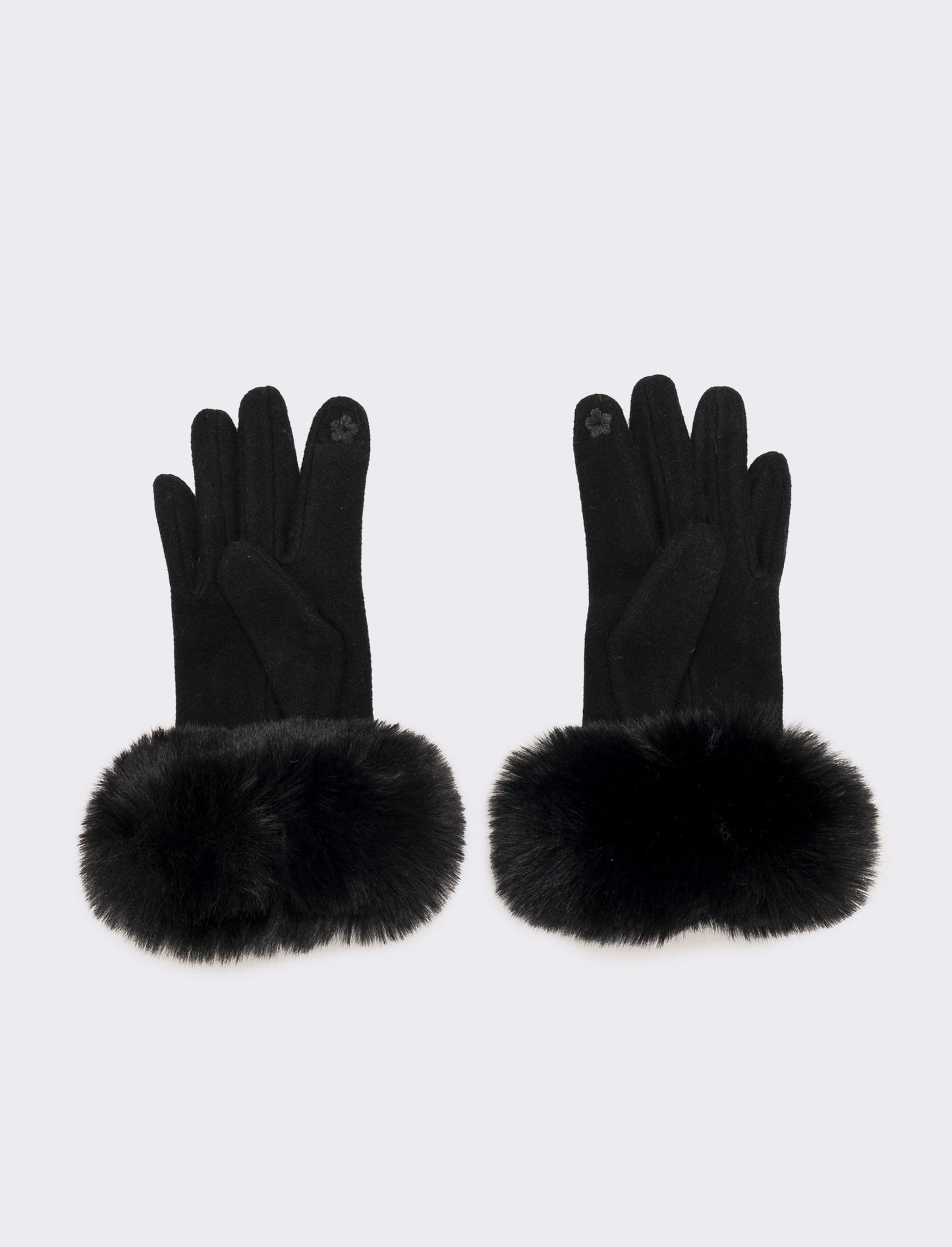Guanti con polsino in pelliccia sintetica - Nero
