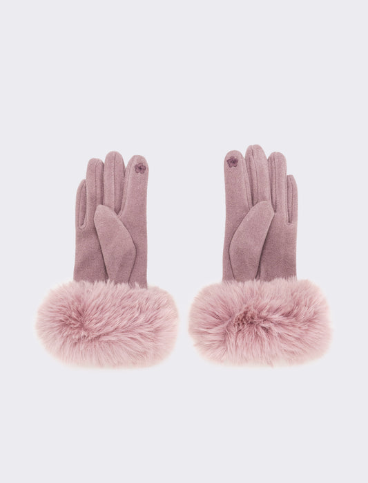 Guanti con polsino in pelliccia sintetica - Rosa