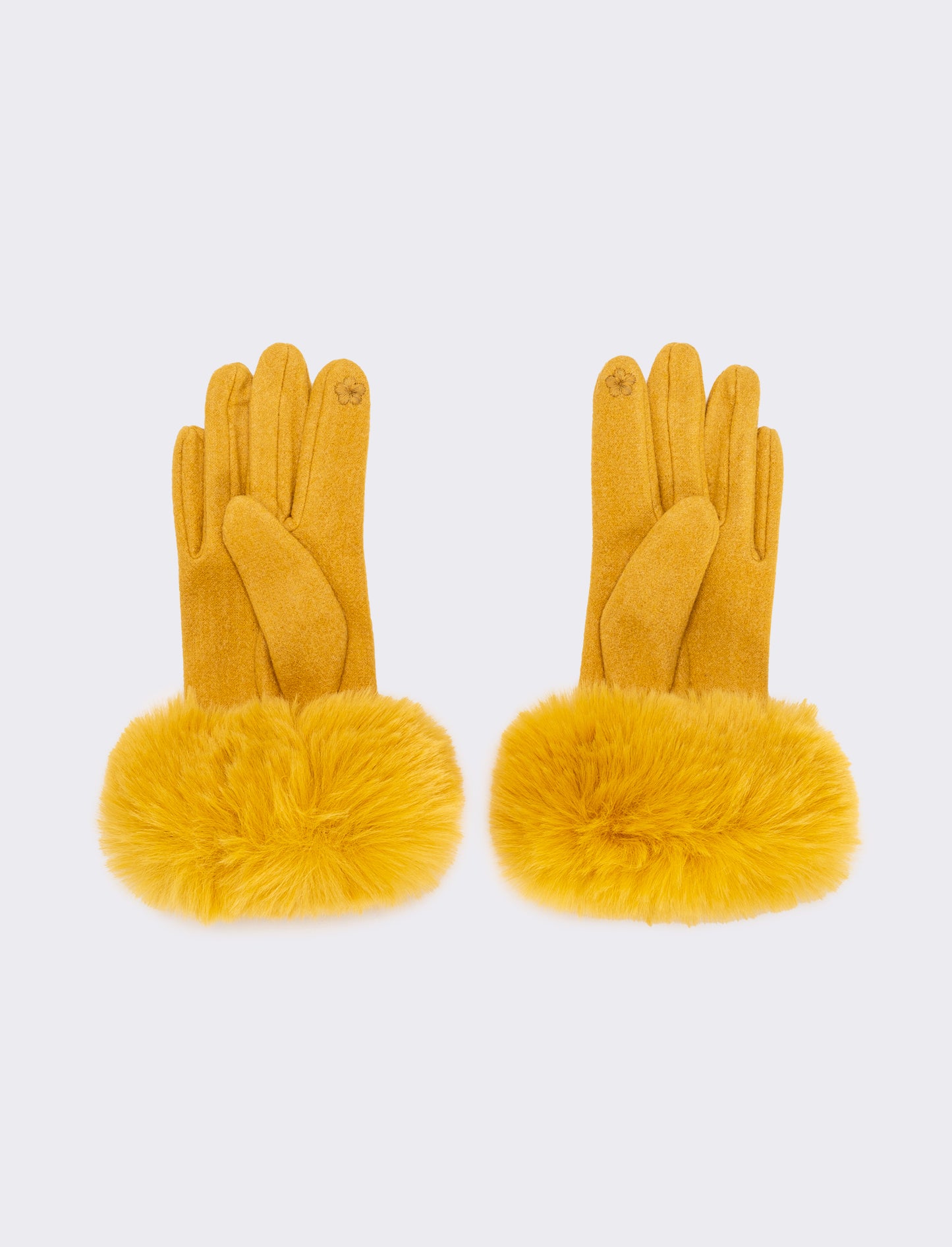 Guanti con polsino in pelliccia sintetica - Giallo