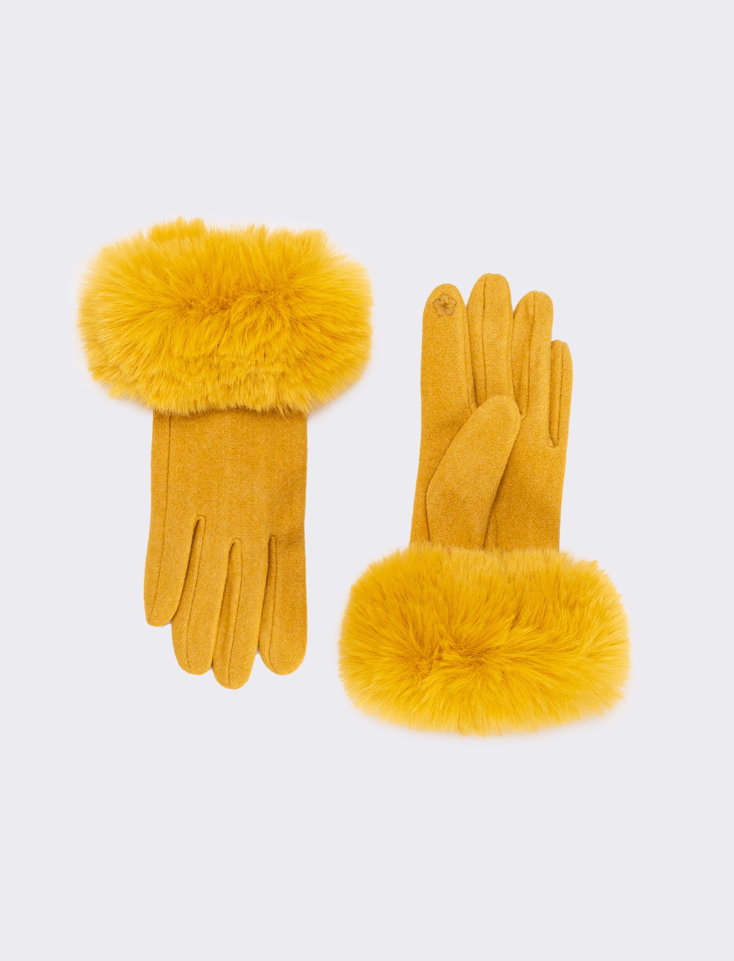 Guanti con polsino in pelliccia sintetica - Giallo