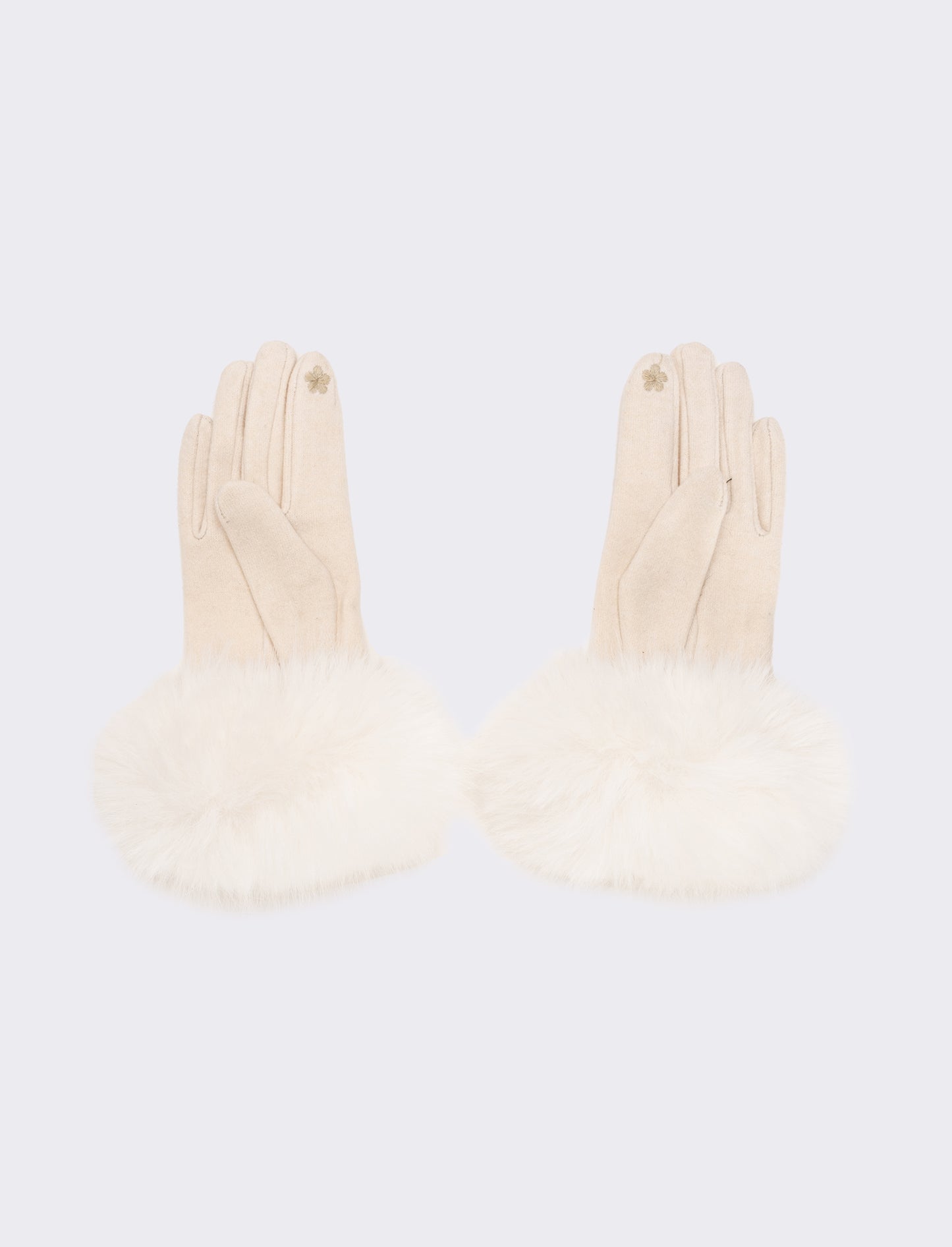 Guanti con polsino in pelliccia sintetica - Bianco