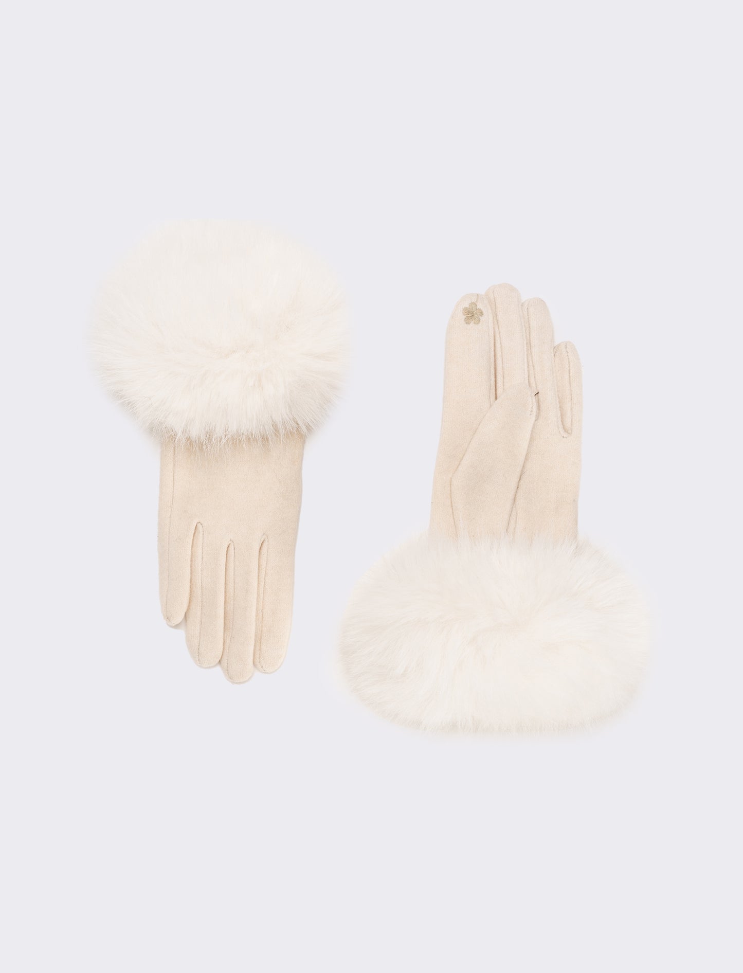 Guanti con polsino in pelliccia sintetica - Bianco