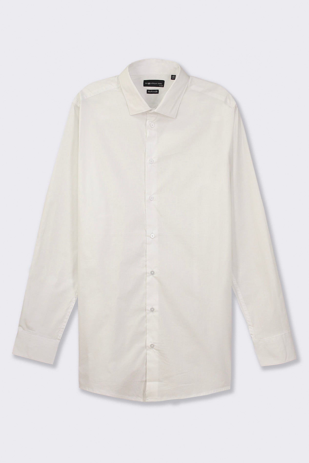 Camicia realizzata in tessuto di cotone elasticizzato con collo francese e maniche lunghe - Bianco