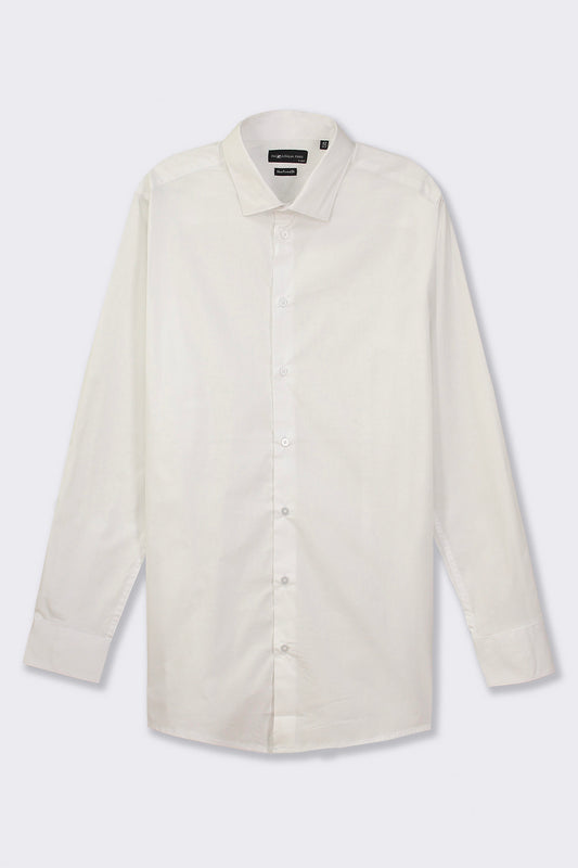 Stretch Cotton French Collar Shirt with Long Sleeves - White