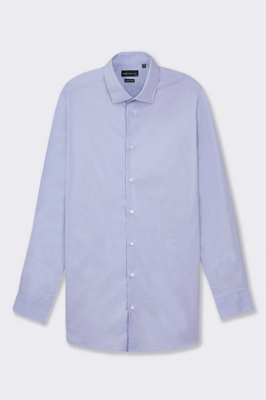 Stretch Cotton French Collar Shirt with Long Sleeves - Sky blue