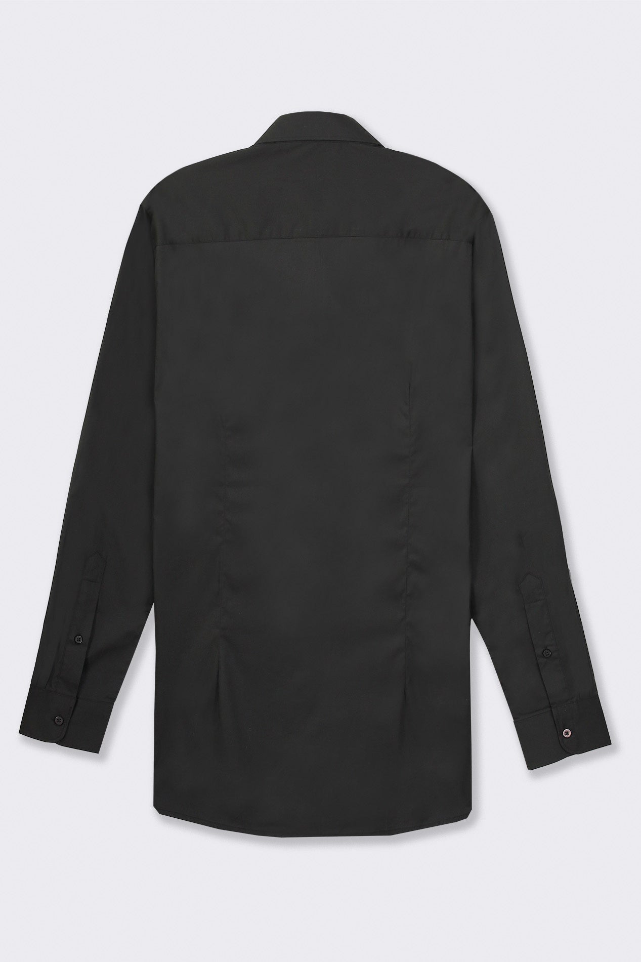 Stretch Cotton French Collar Shirt with Long Sleeves - Black