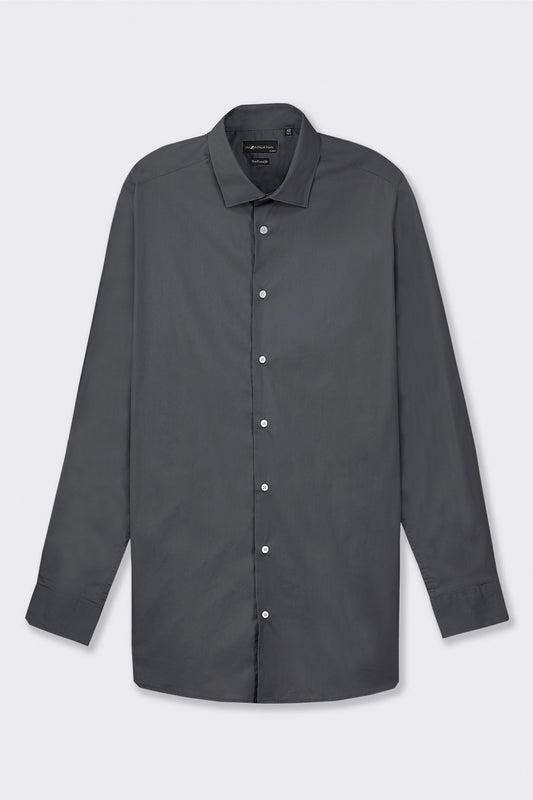 Stretch Cotton French Collar Shirt with Long Sleeves - Blue