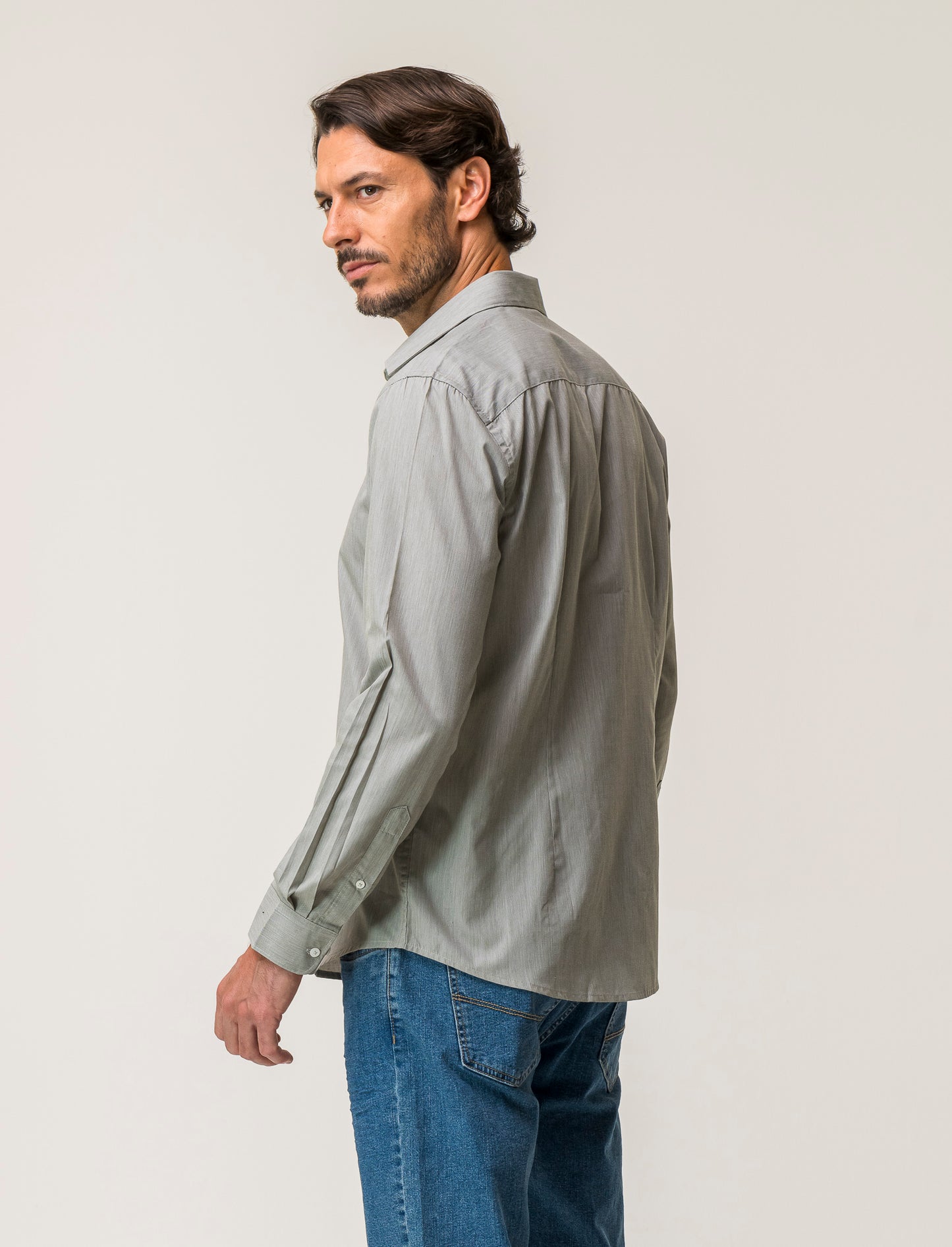 Camicia regular fit realizzata in tessuto di misto cotone fil a fil easy iron con collo francese e m - Verde