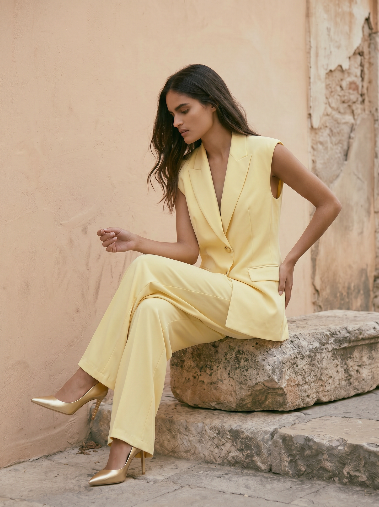 Pantalone classico vita alta - Giallo