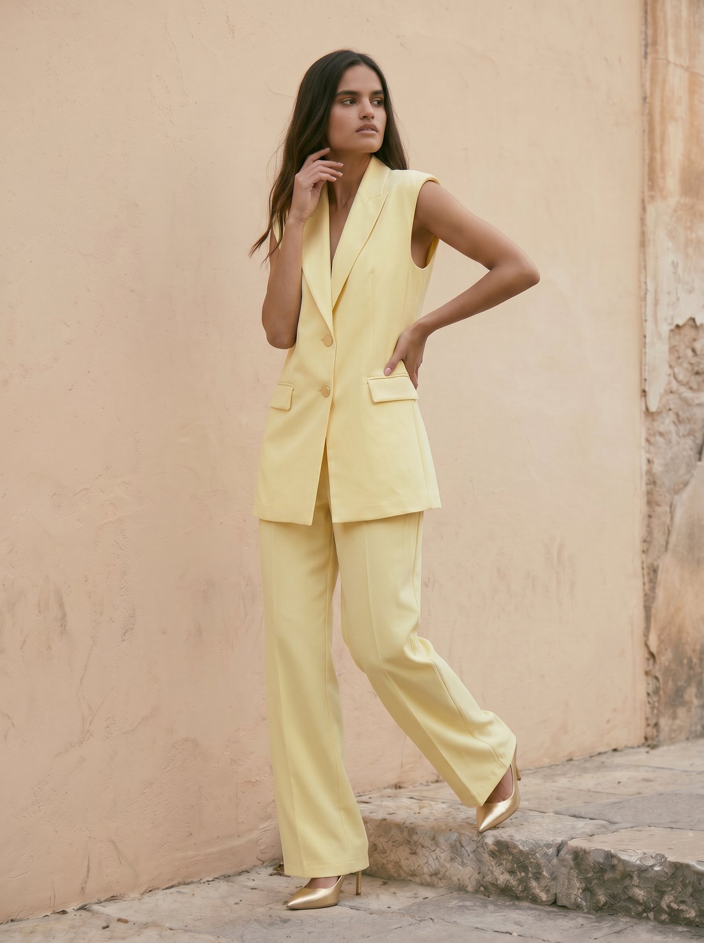 Pantalone classico vita alta - Giallo