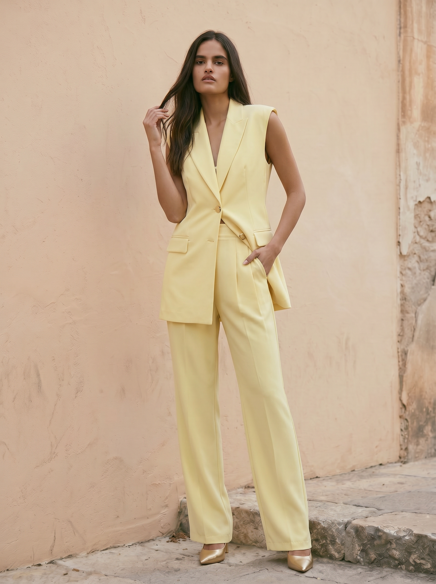Pantalone classico vita alta - Giallo