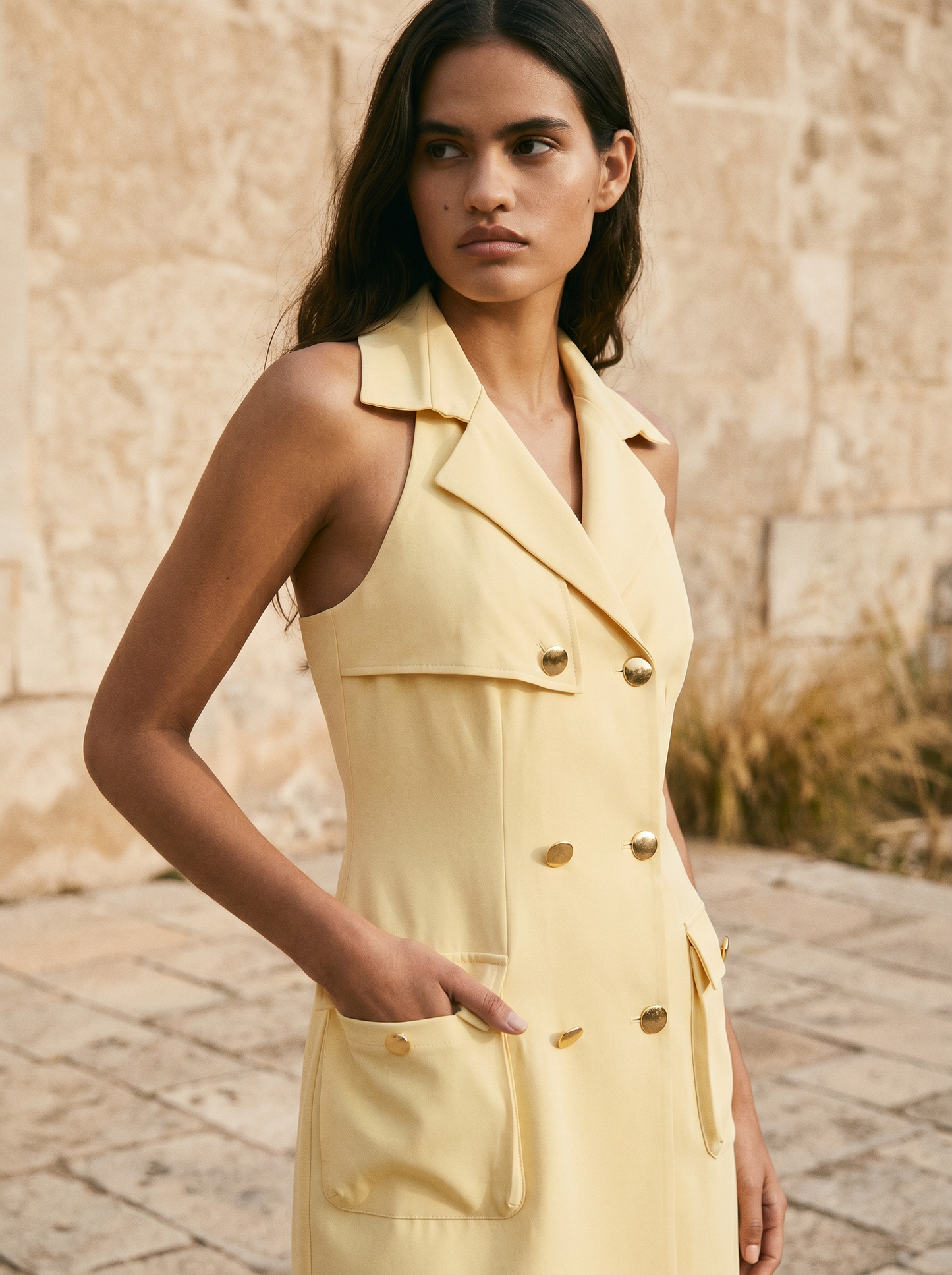 Vestito mini a portafoglio - Giallo