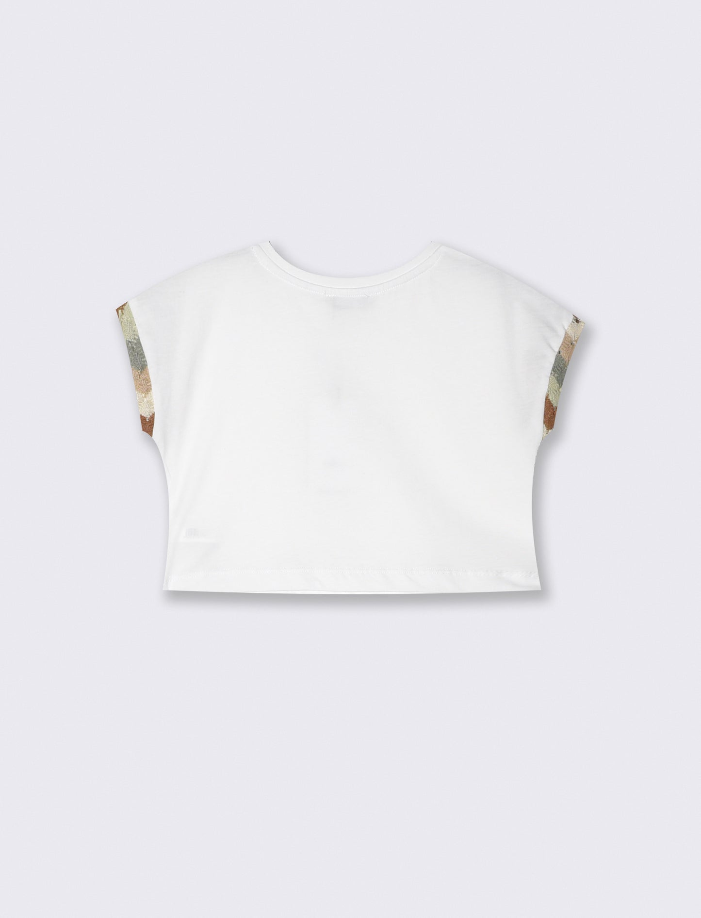 T-shirt cropped con stampa ed inseri a contrasto. - Bianco