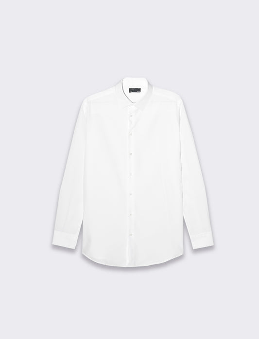 Slim Fit Stretch Fabric Italian Collar Shirt - Long Sleeve - White