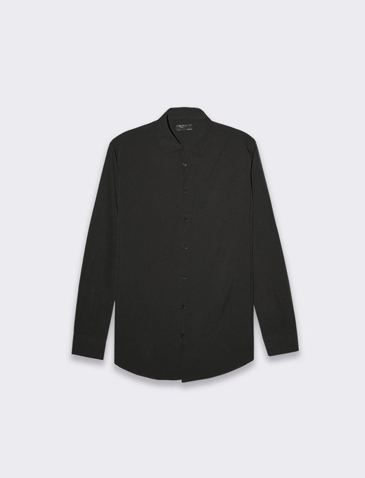 Slim Fit Stretch Fabric Italian Collar Shirt - Long Sleeve - Black