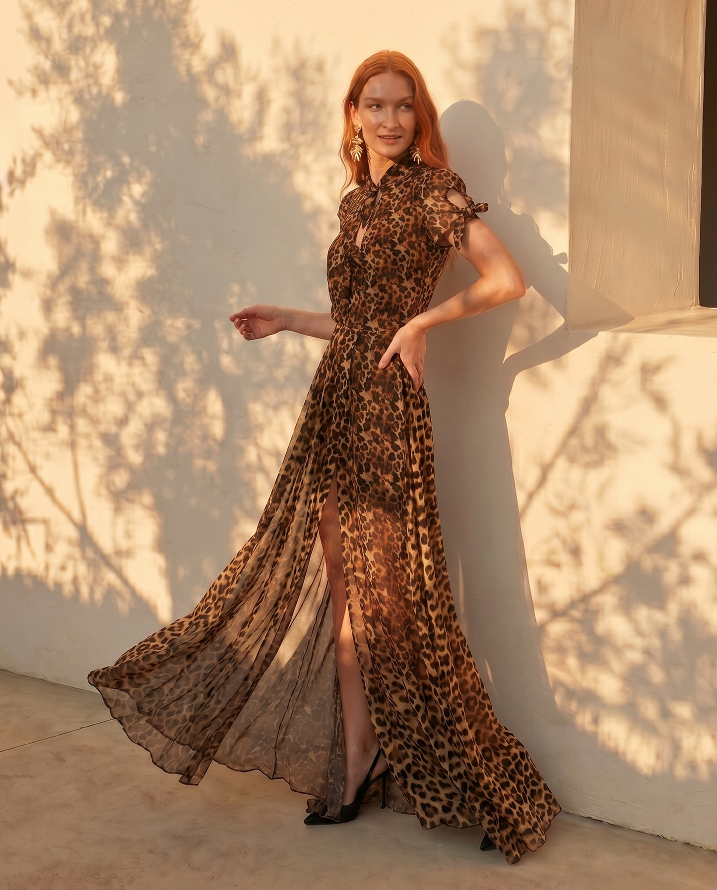 Abito lungo animalier con collo alto - Maculato