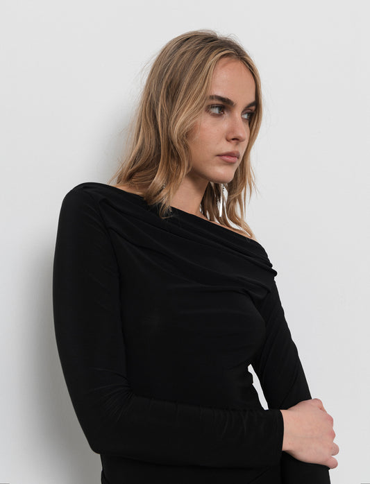 Body con scollo a barca - Nero