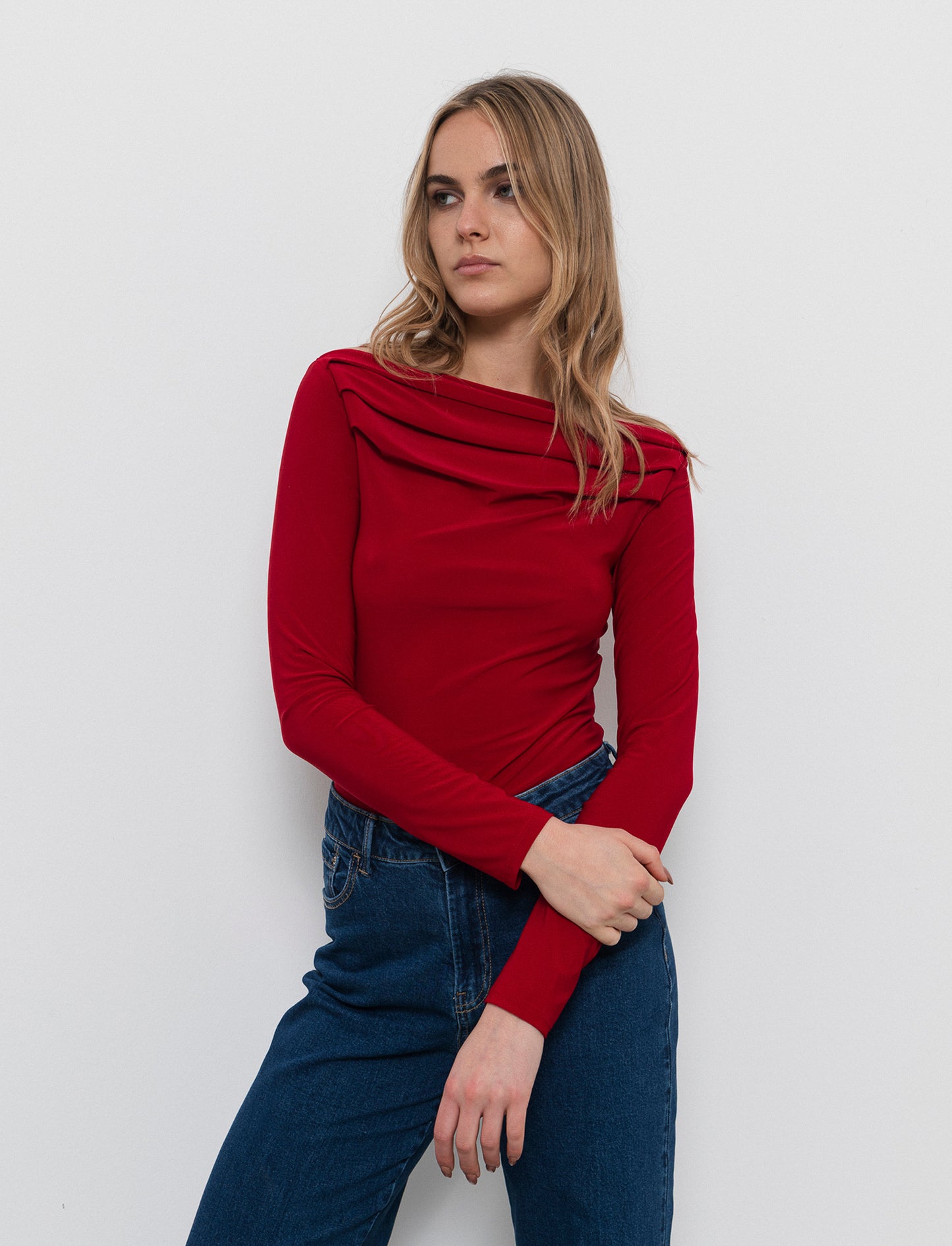 Body con scollo a barca - Rosso