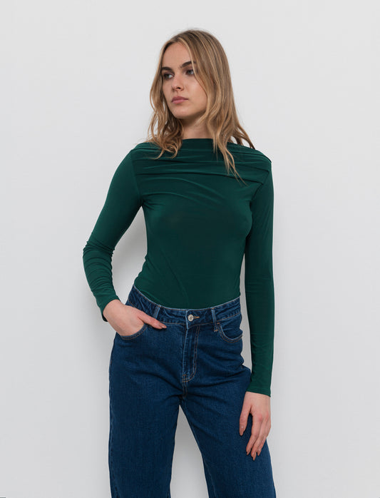 Body con scollo a barca - Verde