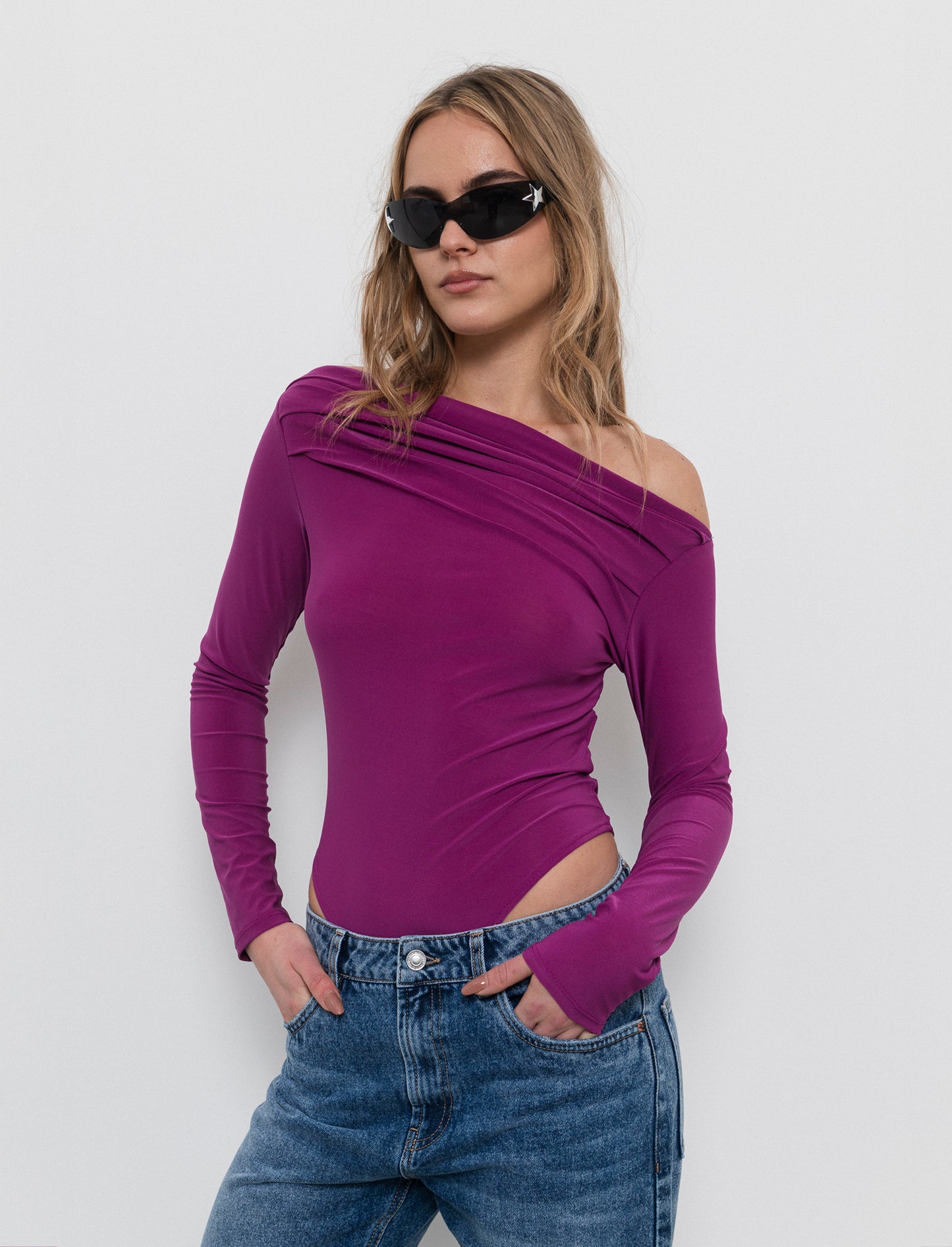 Body con scollo a barca - Fuxia