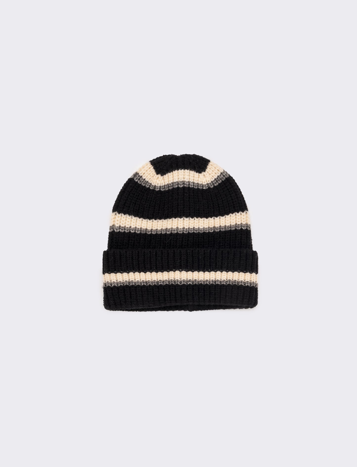 Cappello a righe con risvolto in maglia - Nero