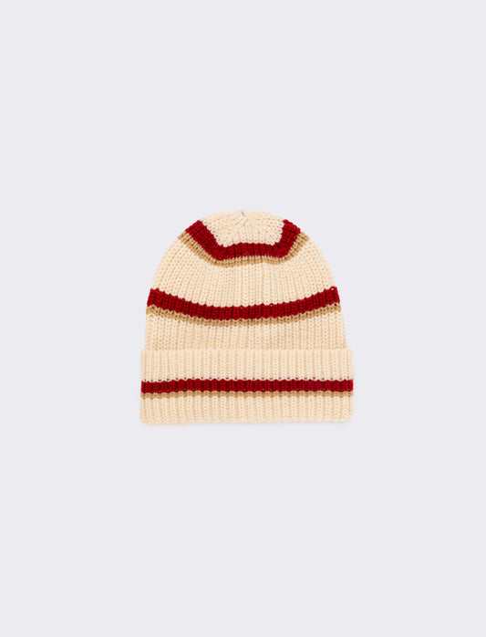 Cappello a righe con risvolto in maglia - Bianco sporco