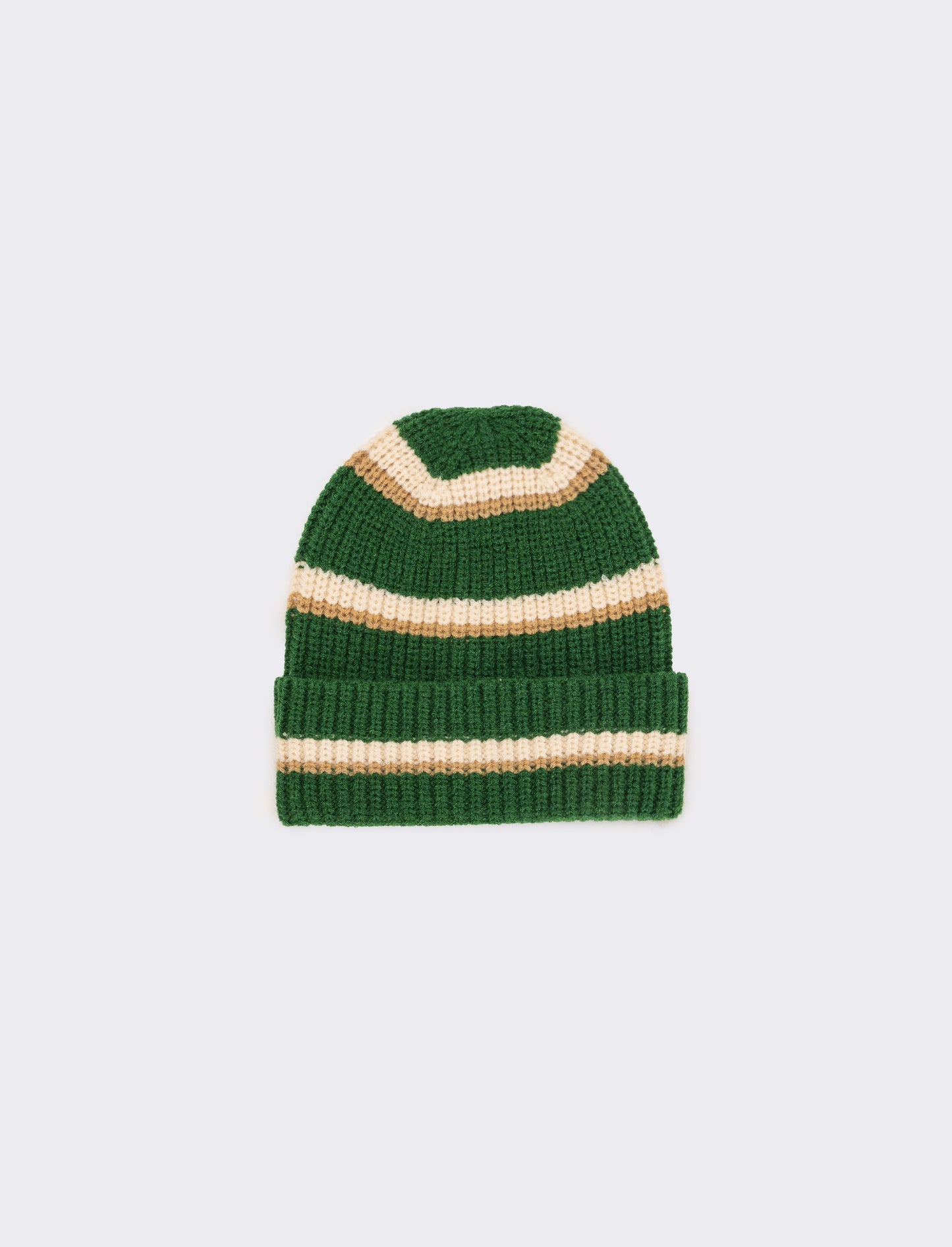 Cappello a righe con risvolto in maglia - Verde