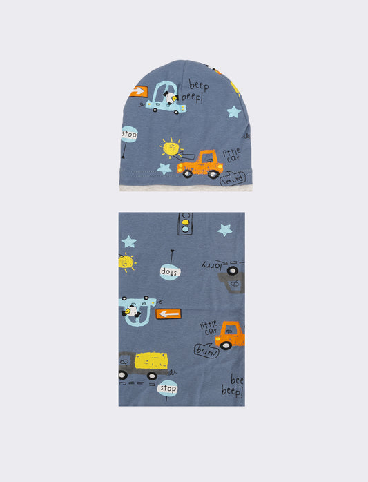 Set cappello e collo con macchinine - Denim