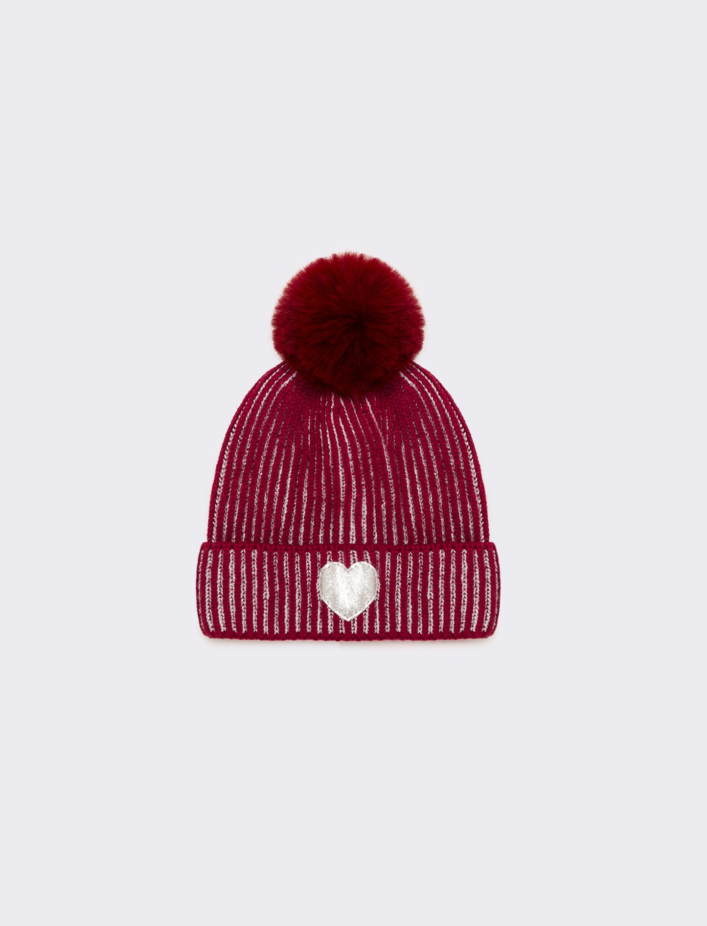 Cappello con pon pon a cuore glitter - Bordeaux
