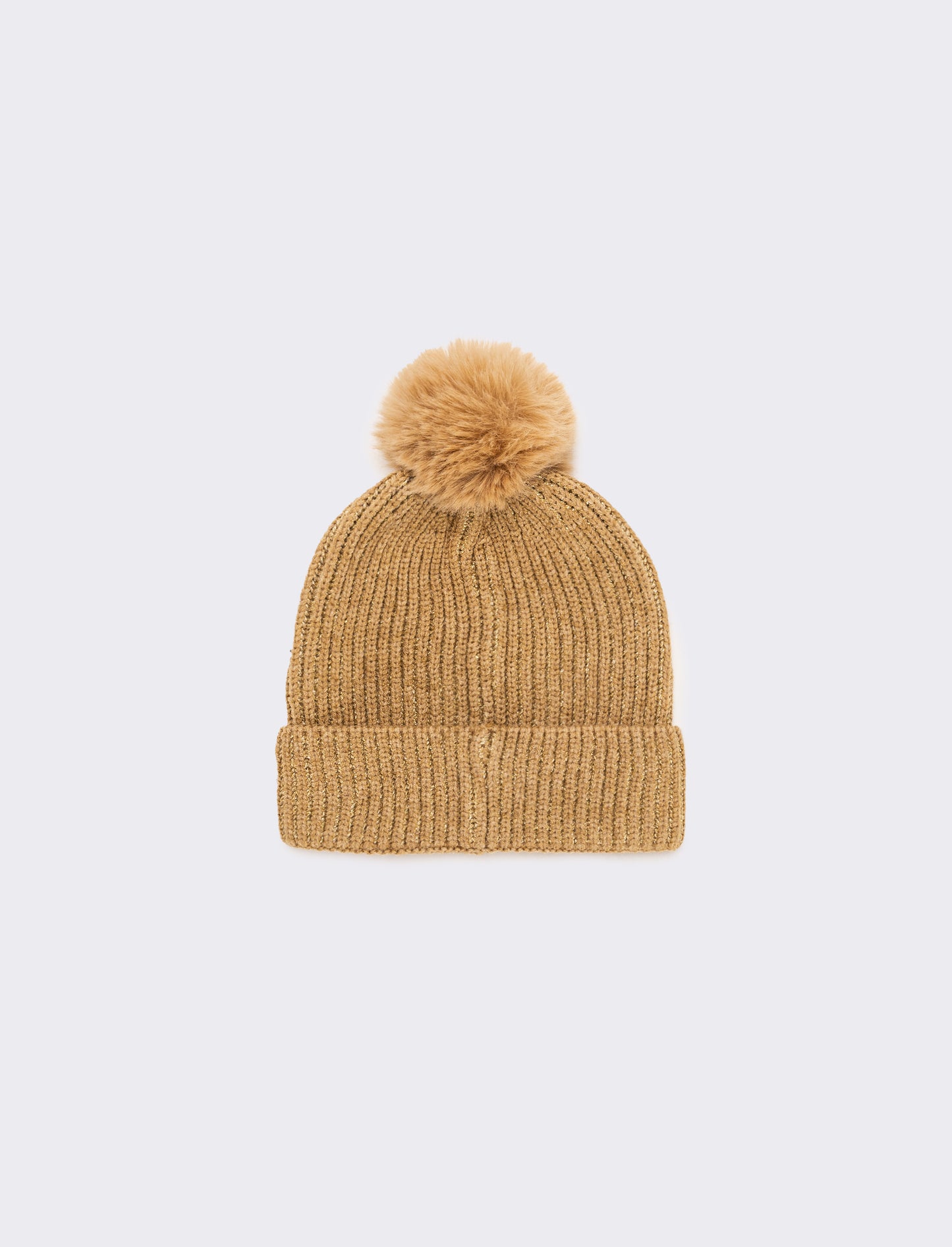 Cappello con pon pon a cuore glitter - Beige