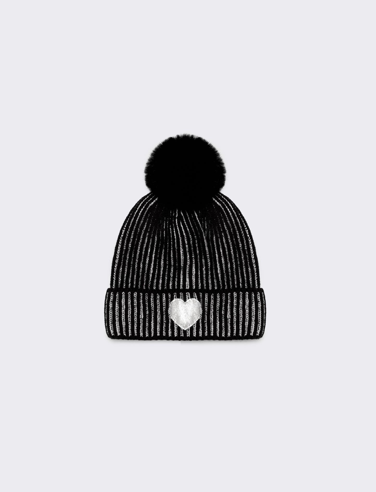 Cappello con pon pon a cuore glitter - Nero