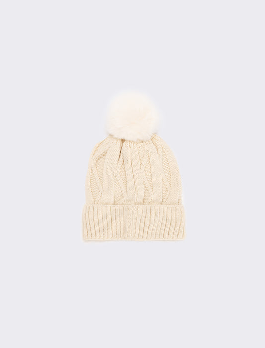 Cappello con pon pon e borchie - Bianco sporco