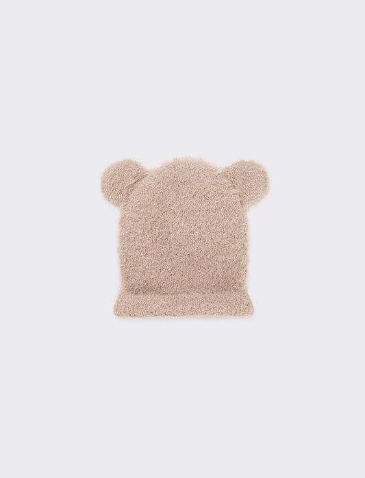 Cappello con risvolto orecchie e orsetto - Beige