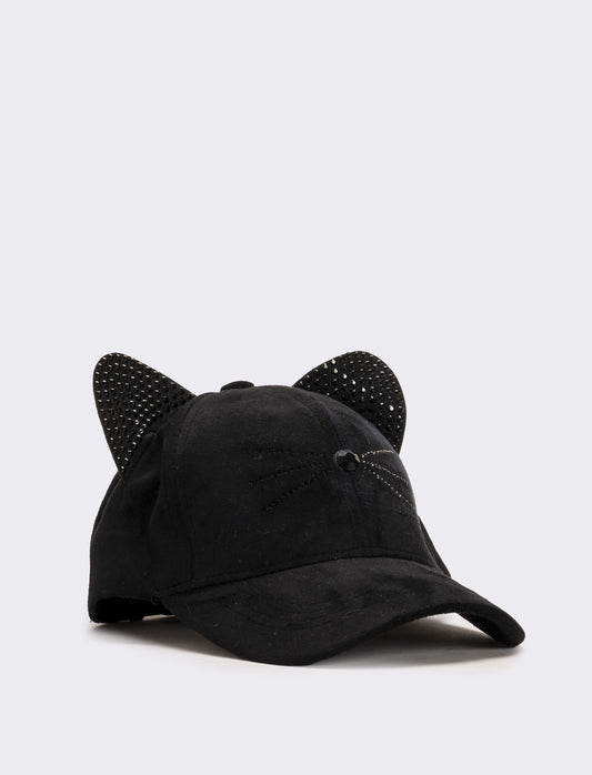 Cappello baseball gattina con strass - Nero
