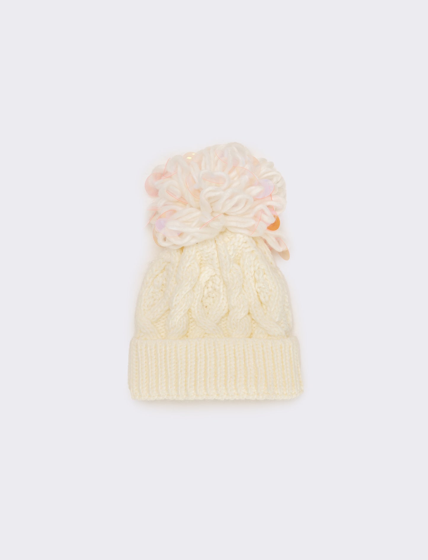 Cappello paillettes grandi pon pon - Bianco sporco