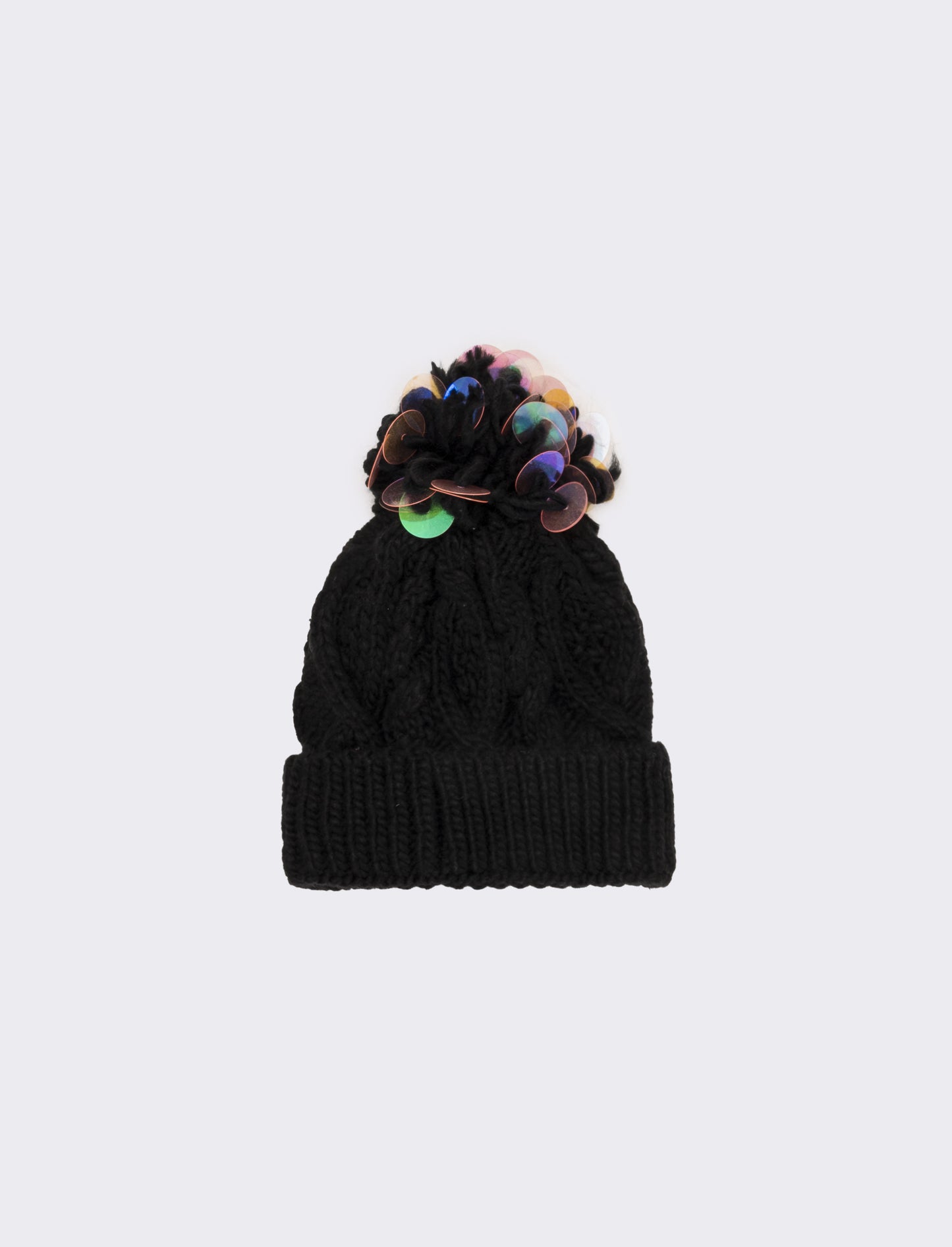 Cappello paillettes grandi pon pon - Nero