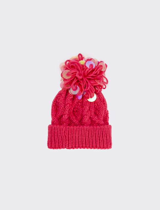 Cappello paillettes grandi pon pon - Rosa