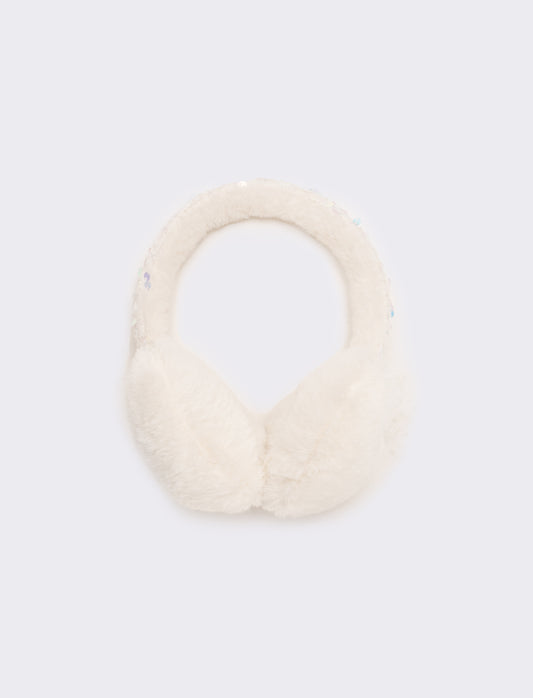 Copriorecchie cuore con paillettes - Bianco