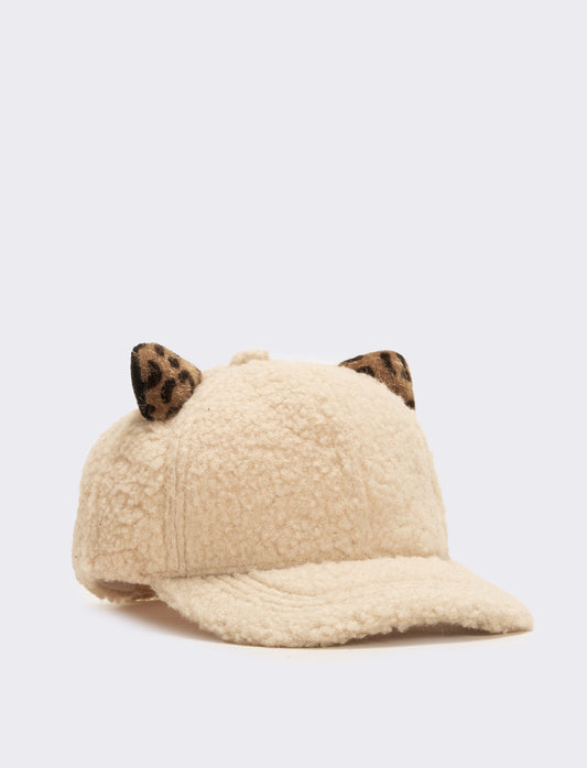 Cappello baseball con orecchie leopardate - Bianco sporco