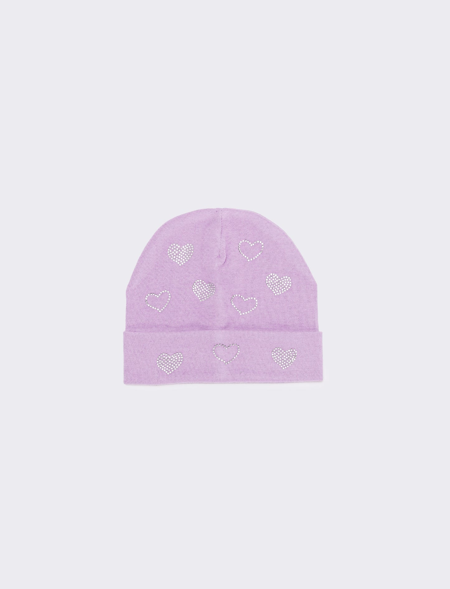 Cappello con risvolto cuori strass in vetro - Lilla