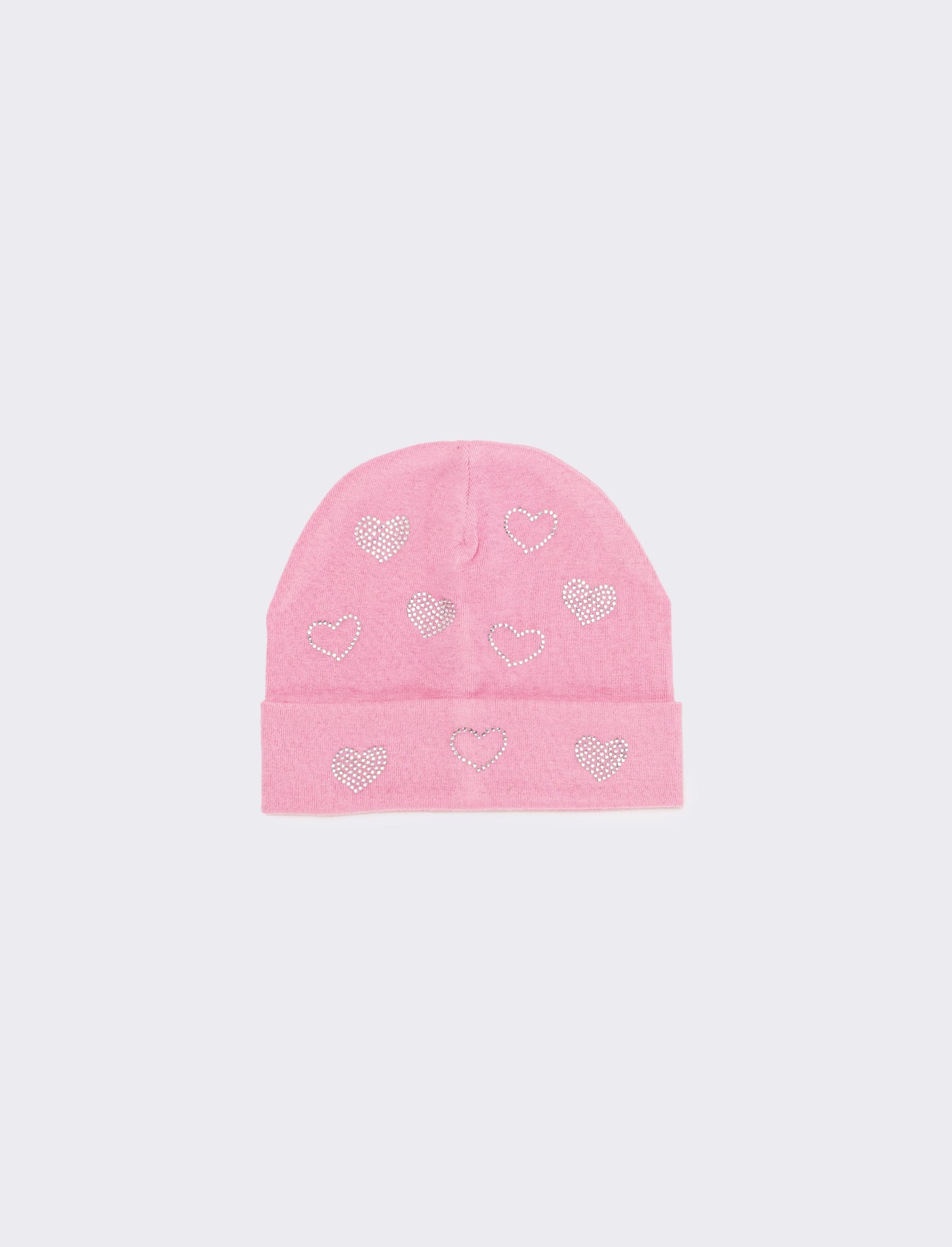 Cappello con risvolto cuori strass in vetro - Rosa