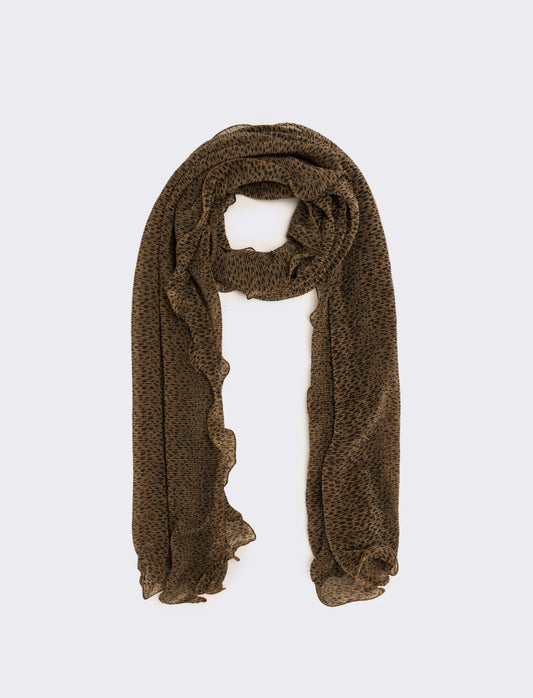 Foulard donna con rouche leopardato - Marrone