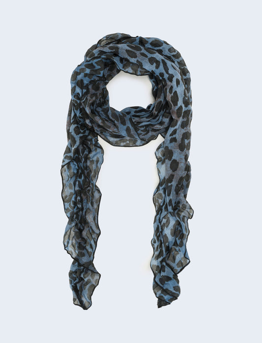 Foulard con rouche leopardato - Blu