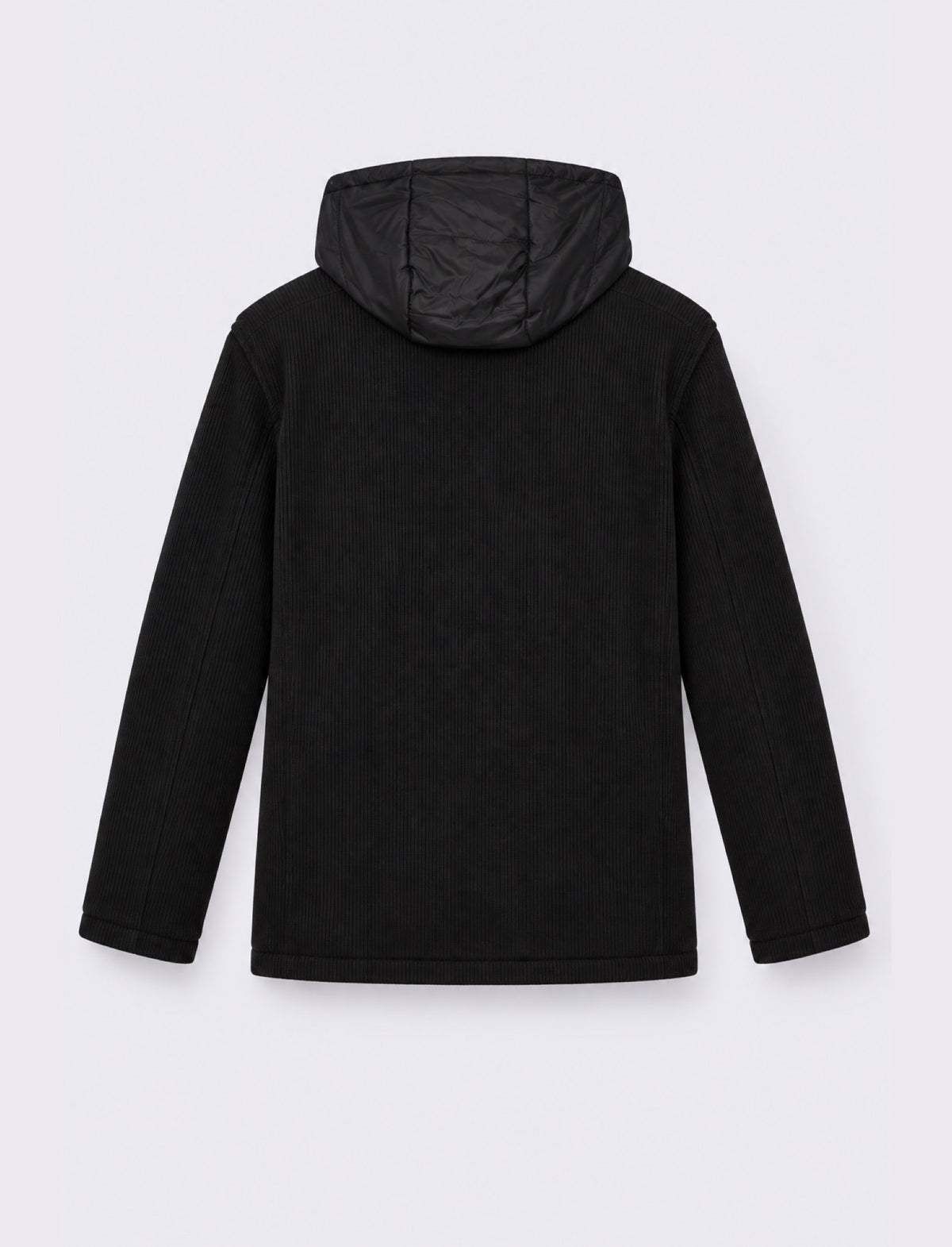 Giaccone doppiopetto in maglia a coste con cappuccio - Nero