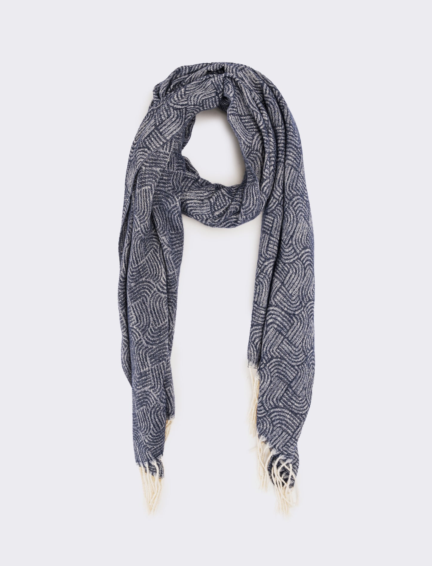 Sciarpa uomo stampa geometrica con frange - Denim